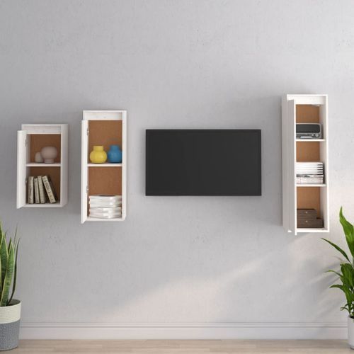 Meubles TV 3 pcs Blanc Bois massif de pin - Photo n°3; ?>