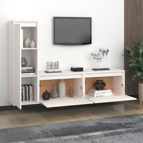 Meubles TV 3 pcs Blanc Bois massif de pin - Photo n°3; ?>