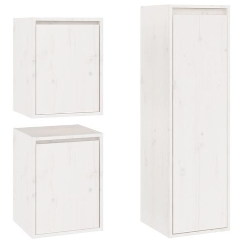 Meubles TV 3 pcs Blanc Bois massif de pin - Photo n°2; ?>