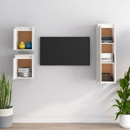 Meubles TV 3 pcs Blanc Bois massif de pin - Photo n°3; ?>