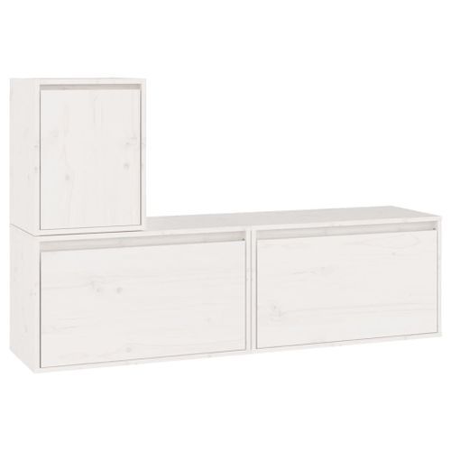 Meubles TV 3 pcs Blanc Bois massif de pin - Photo n°2; ?>