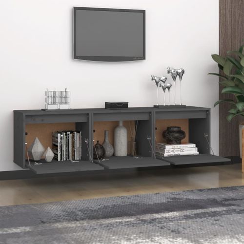 Meubles TV 3 pcs Gris Bois massif de pin - Photo n°3; ?>