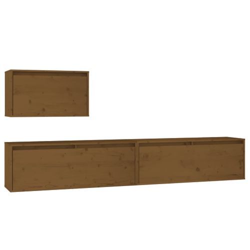 Meubles TV 3 pcs Marron miel Bois massif de pin - Photo n°2; ?>