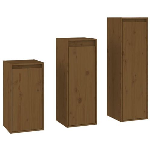 Meubles TV 3 pcs Marron miel Bois massif de pin 3 - Photo n°2; ?>