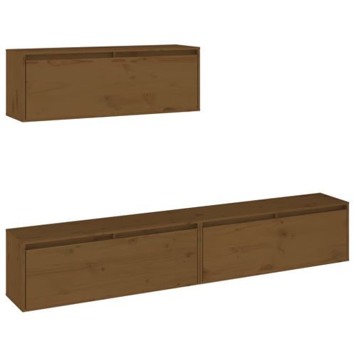 Meubles TV 3 pcs Marron miel Bois massif de pin - Photo n°2; ?>