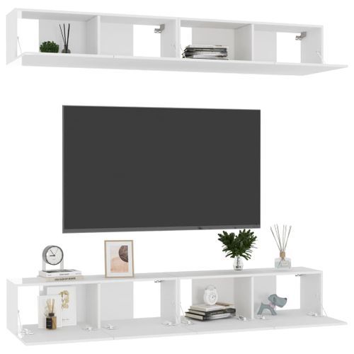 Meubles TV 4 pcs Blanc brillant 100x30x30 cm Bois d'ingénierie - Photo n°3; ?>