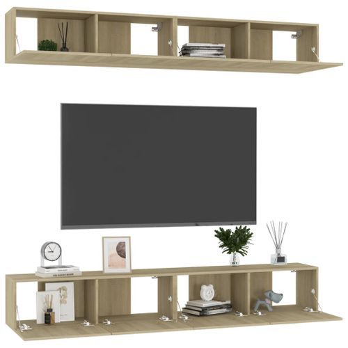 Meubles TV 4 pcs Chêne sonoma 100x30x30 cm Bois d'ingénierie - Photo n°3; ?>