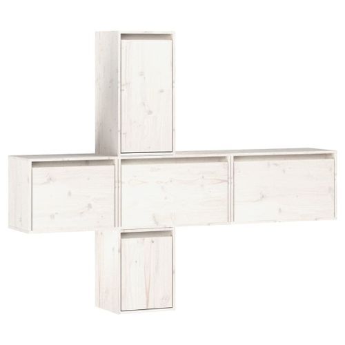 Meubles TV 5 pcs Blanc Bois massif de pin - Photo n°2; ?>