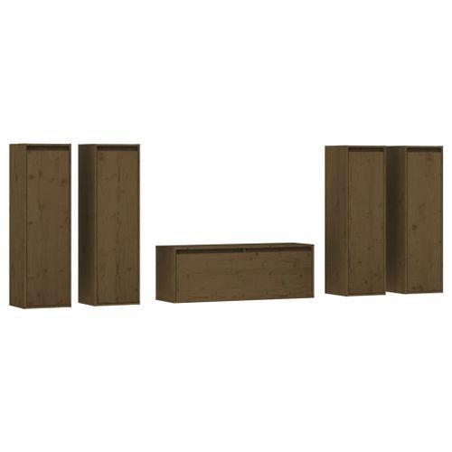 Meubles TV 5 pcs Marron miel Bois massif de pin - Photo n°2; ?>