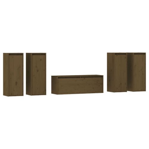 Meubles TV 5 pcs Marron miel Bois massif de pin - Photo n°2; ?>