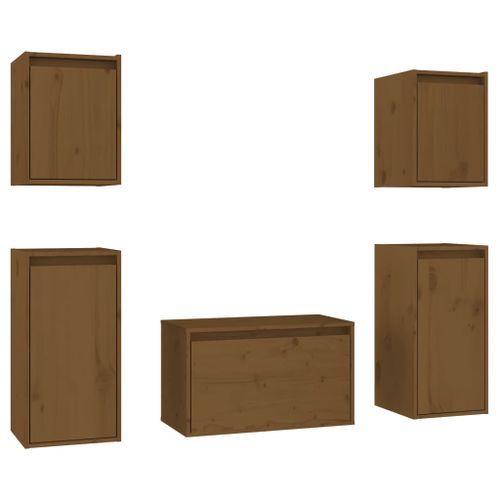 Meubles TV 5 pcs Marron miel Bois massif de pin - Photo n°2; ?>