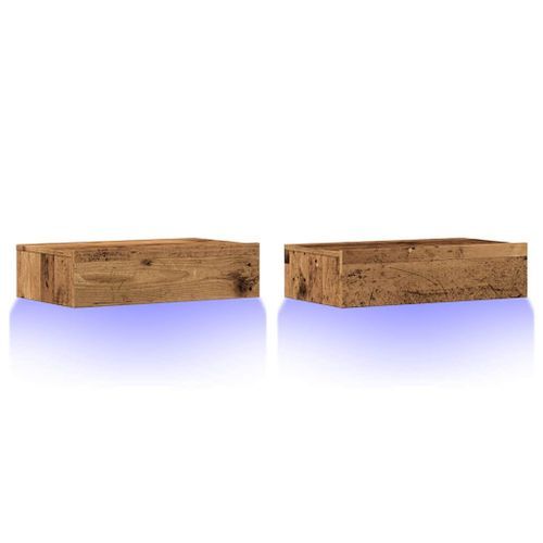 Meubles TV avec éclairage LED 2 pcs vieux bois 60x35x15,5 cm - Photo n°3; ?>