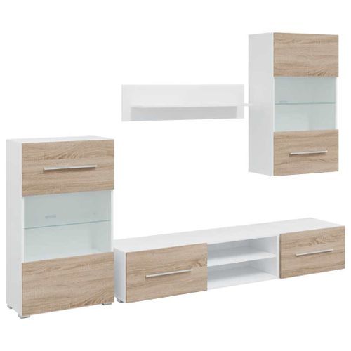 Meubles TV avec lumière LED 5pcs chêne sonoma bois d'ingénierie - Photo n°2; ?>