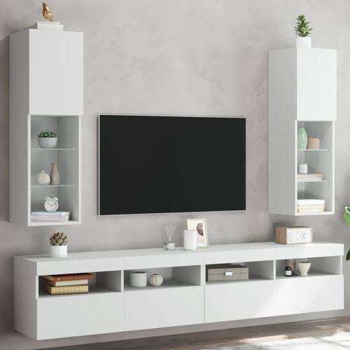 Meubles TV avec lumières LED 2 pcs blanc 30,5x30x102 cm - Photo n°3; ?>