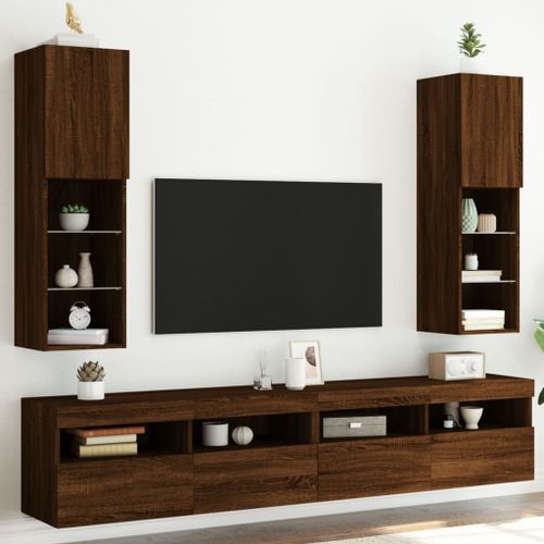 Meubles TV avec lumières LED 2 pcs chêne marron 30,5x30x102 cm - Photo n°3; ?>