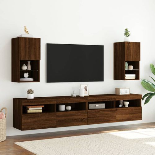 Meubles TV avec lumières LED 2 pcs chêne marron 30,5x30x60 cm - Photo n°3; ?>