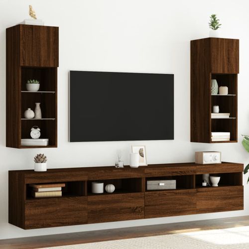 Meubles TV avec lumières LED 2 pcs chêne marron 30,5x30x90 cm - Photo n°2; ?>