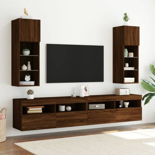 Meubles TV avec lumières LED 2 pcs chêne marron 30,5x30x90 cm - Photo n°3; ?>