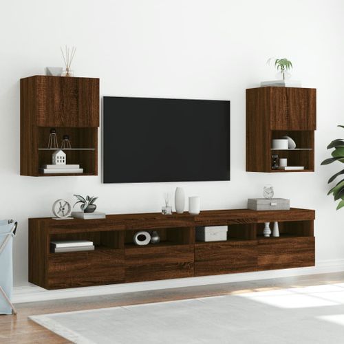 Meubles TV avec lumières LED 2 pcs chêne marron 40,5x30x60 cm - Photo n°2; ?>