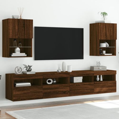 Meubles TV avec lumières LED 2 pcs chêne marron 40,5x30x60 cm - Photo n°3; ?>