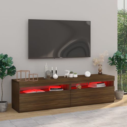 Meubles TV avec lumières LED 2 pcs Chêne marron 75x35x40 cm - Photo n°3; ?>