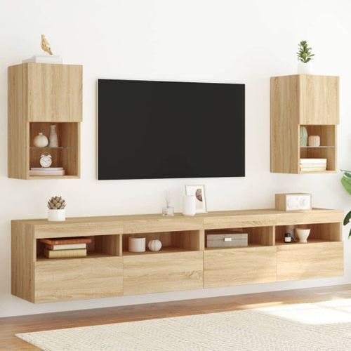 Meubles TV avec lumières LED 2 pcs chêne sonoma 30,5x30x60 cm - Photo n°2; ?>