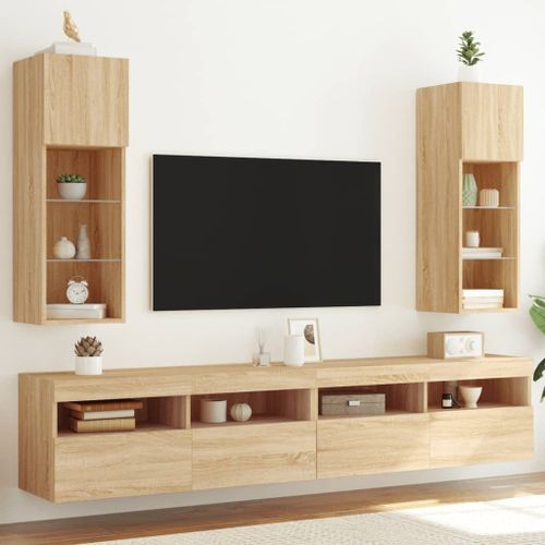 Meubles TV avec lumières LED 2 pcs chêne sonoma 30,5x30x90 cm - Photo n°2; ?>