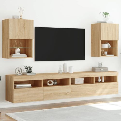 Meubles TV avec lumières LED 2 pcs chêne sonoma 40,5x30x60 cm - Photo n°3; ?>