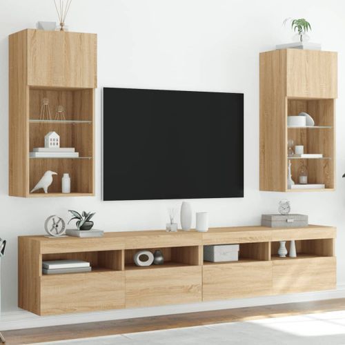 Meubles TV avec lumières LED 2 pcs chêne sonoma 40,5x30x90 cm - Photo n°2; ?>