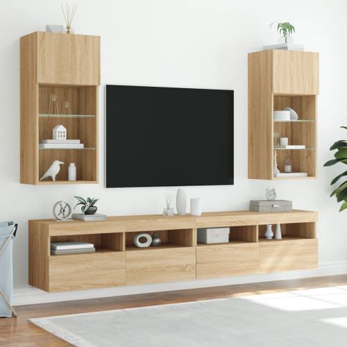 Meubles TV avec lumières LED 2 pcs chêne sonoma 40,5x30x90 cm - Photo n°3; ?>