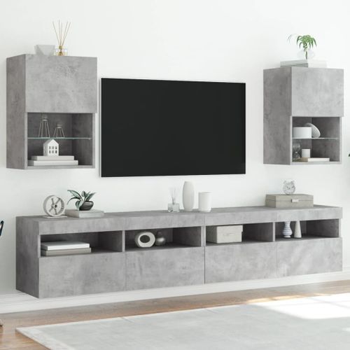 Meubles TV avec lumières LED 2 pcs gris béton 40,5x30x60 cm - Photo n°3; ?>