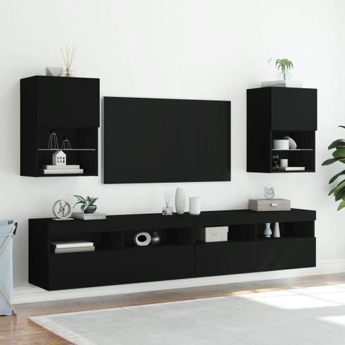 Meubles TV avec lumières LED 2 pcs noir 40,5x30x60 cm - Photo n°2; ?>