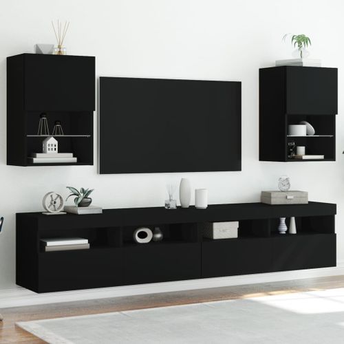 Meubles TV avec lumières LED 2 pcs noir 40,5x30x60 cm - Photo n°3; ?>