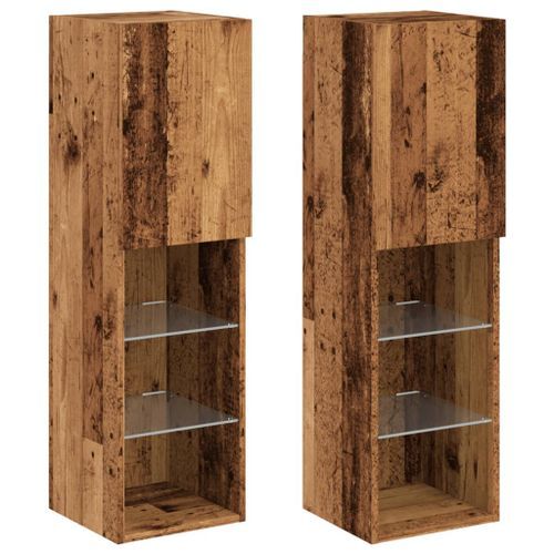 Meubles TV avec lumières LED 2 pcs vieux bois 30,5x30x102 cm - Photo n°3; ?>