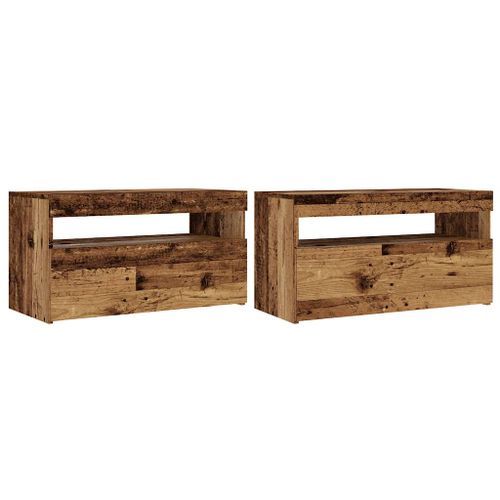 Meubles TV avec lumières LED 2 pcs vieux bois bois d'ingénierie - Photo n°2; ?>