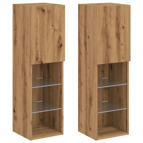 Meubles TV avec lumières LED 2pcs chêne artisanal 30,5x30x102cm - Photo n°3; ?>