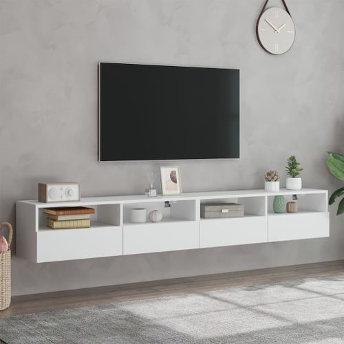 Meubles TV muraux 2 pcs blanc 100x30x30 cm bois d'ingénierie - Photo n°3; ?>