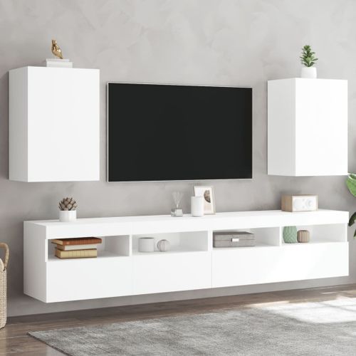 Meubles TV muraux 2 pcs blanc 40,5x30x60 cm bois d'ingénierie - Photo n°2; ?>