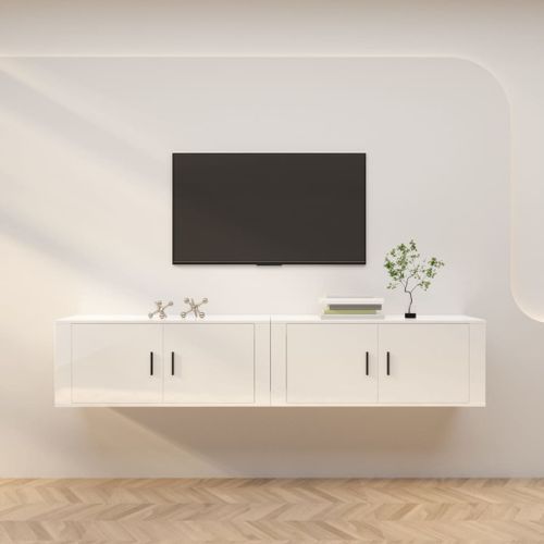 Meubles TV muraux 2 pcs blanc brillant 100x34,5x40 cm - Photo n°2; ?>