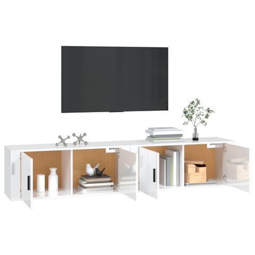 Meubles TV muraux 2 pcs blanc brillant 100x34,5x40 cm - Photo n°3; ?>