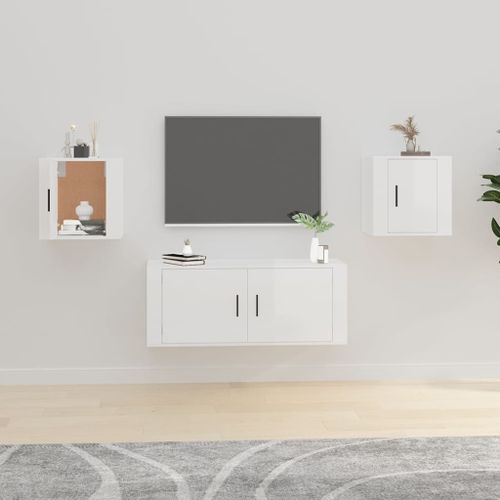 Meubles TV muraux 2 pcs Blanc brillant 40x34,5x40 cm - Photo n°2; ?>