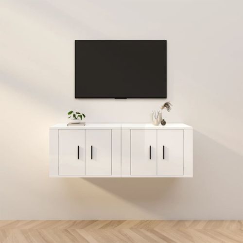 Meubles TV muraux 2 pcs blanc brillant 57x34,5x40 cm - Photo n°2; ?>