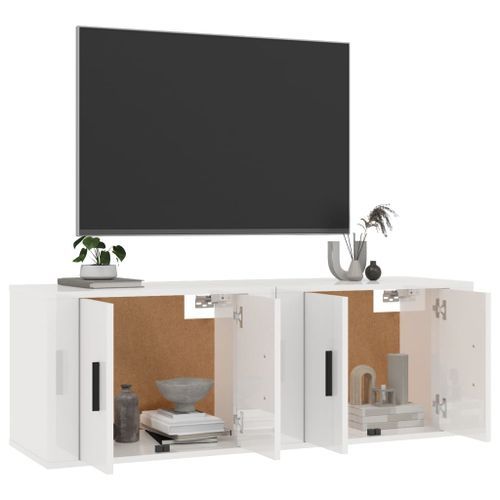 Meubles TV muraux 2 pcs blanc brillant 57x34,5x40 cm - Photo n°3; ?>