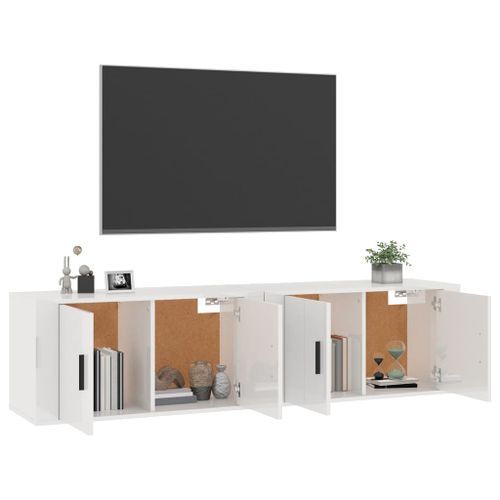 Meubles TV muraux 2 pcs blanc brillant 80x34,5x40 cm - Photo n°3; ?>