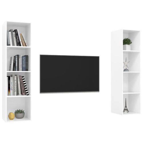 Meubles TV muraux 2 pcs Blanc brillant 4 - Photo n°3; ?>