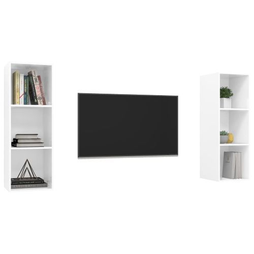 Meubles TV muraux 2 pcs Blanc brillant 3 - Photo n°3; ?>