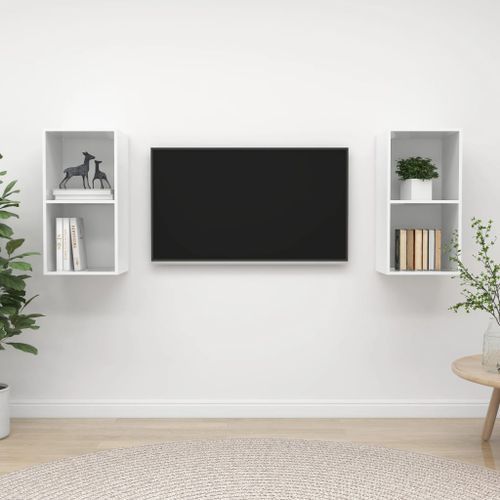 Meubles TV muraux 2 pcs Blanc brillant 2 - Photo n°2; ?>