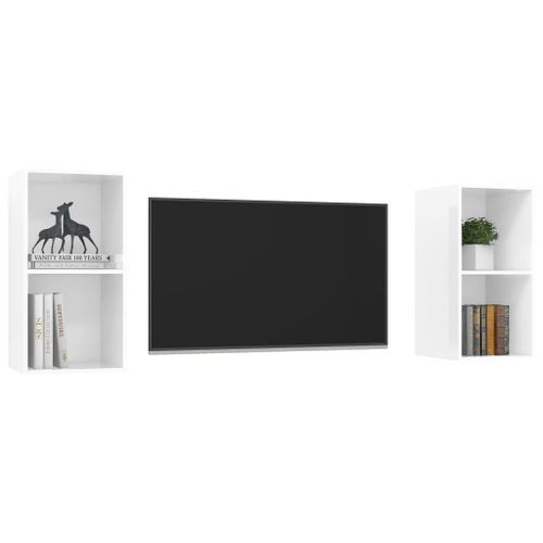 Meubles TV muraux 2 pcs Blanc brillant 2 - Photo n°3; ?>