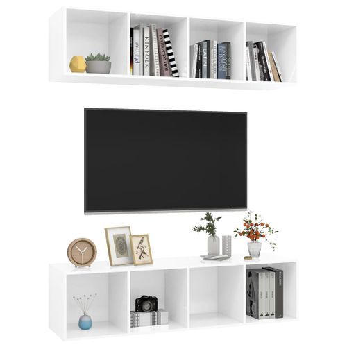 Meubles TV muraux 2 pcs Blanc brillant - Photo n°3; ?>