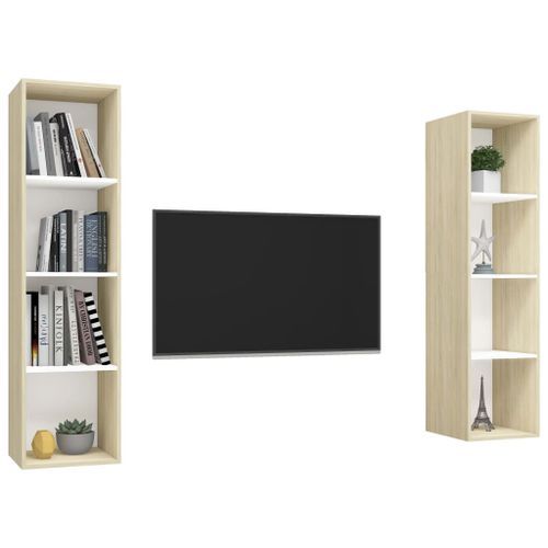 Meubles TV muraux 2 pcs Blanc et chêne sonoma 4 - Photo n°3; ?>